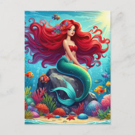 Cartão Postal Cabelo vermelho de sereia