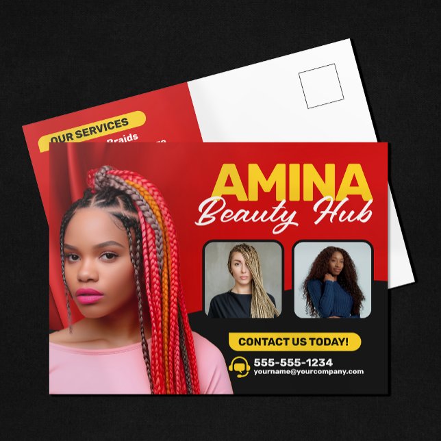 Cartão Postal Cabelo Vermelho e Bela Salon Braider Wigs (Criador carregado)