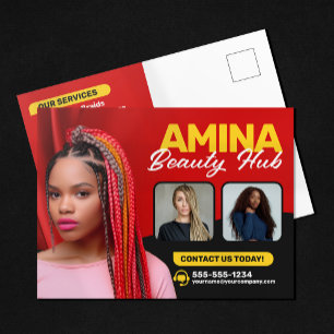 Cartão Postal Cabelo Vermelho e Salão de Beleza Trançador Estili