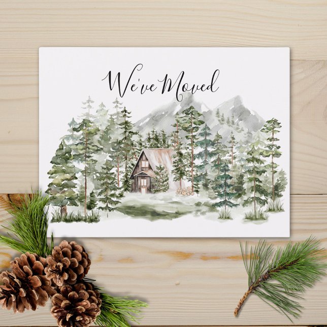 Cartão Postal Cabina de Aquarela na Floresta de Pinheiros Verdes (Criador carregado)