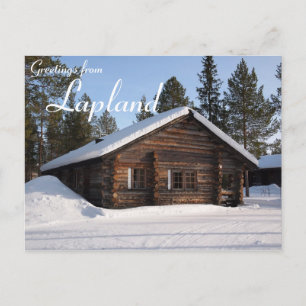 Cartão Postal Cabina de madeira coberta de neve em texto da Lapó