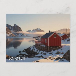 Cartão Postal Cabina vermelha no Lofoten Norway Viagem