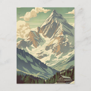 Cartão Postal Cabine de Esqui Vintage Mountain Travel Inverno