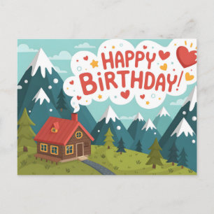 Cartão Postal Cabine de Montanha "Feliz Aniversário" Saudação 