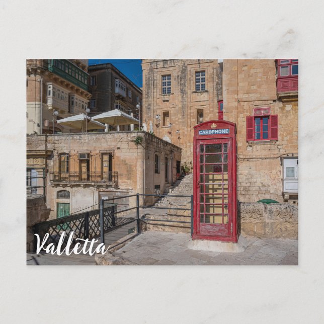 Cartão Postal Cabine telefônica vermelha em La Valetta Malta (Frente)