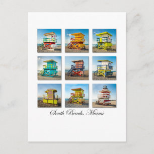 Cartão Postal Cabines do salva-vidas da Praia Sul de Miami