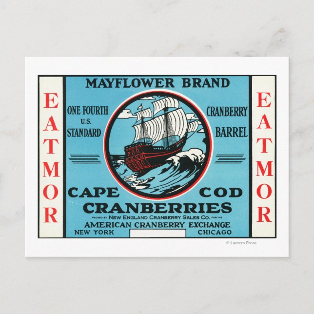 Cartão Postal Cabo Cod Mayflower Eatmor Cranberry Marca (Frente)