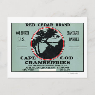 Cartão Postal Cabo Cod Red Cedar Marca Cranberry Rótulo