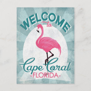 Cartão Postal Cabo Coral Florida Pink Flamingo Retro