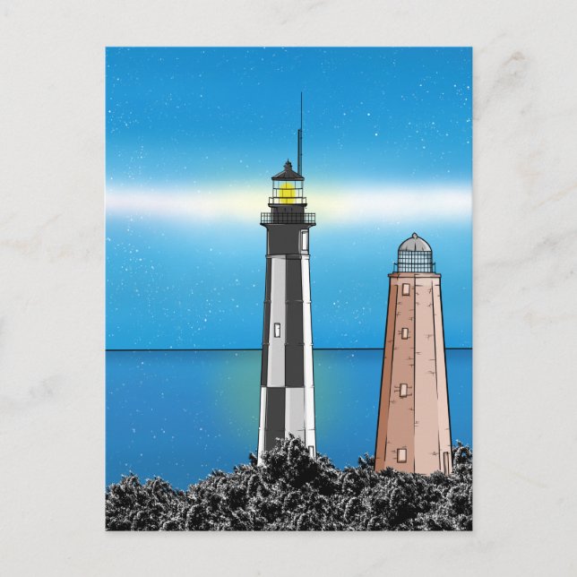 Cartão Postal Cabo Henry Lighthouds à noite (Frente)