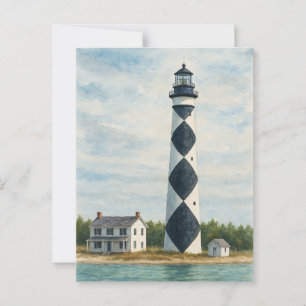 Cartão Postal Cabo Lookout Lighthouse Watercolor
