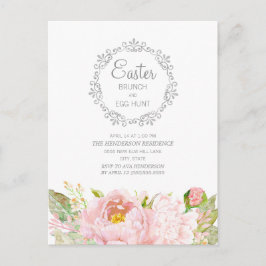 Cartão Postal Caça ao Ovo de Páscoa Brunch Floral Rosa Elegante