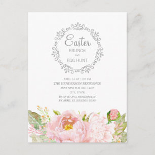 Cartão Postal Caça ao Ovo de Páscoa Brunch Floral Rosa Elegante