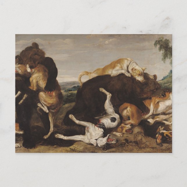 Cartão Postal Caça ao Urso ou, Batalha entre Cães e Ursos (Frente)
