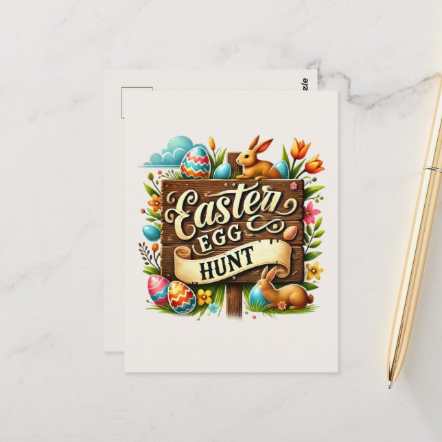Cartão Postal Caça aos ovos da Páscoa (Frente/Verso In Situ)