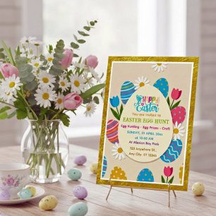 Cartão Postal Caça aos Ovos de Páscoa Festa Floral em Moldura
