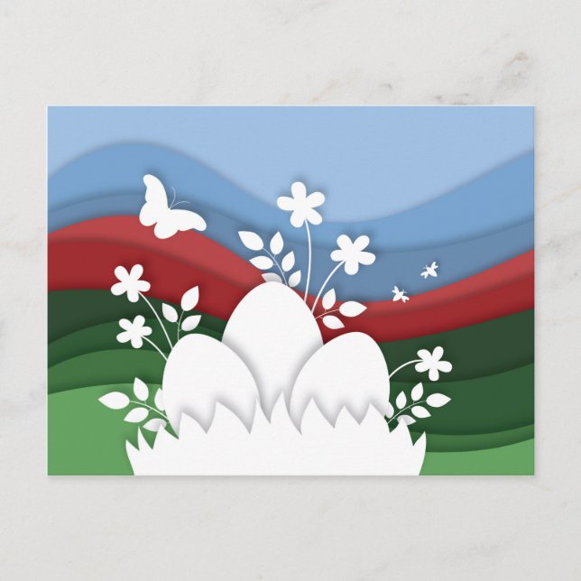 Cartão Postal Caça aos ovos de Páscoa na natureza da primavera (Frente)
