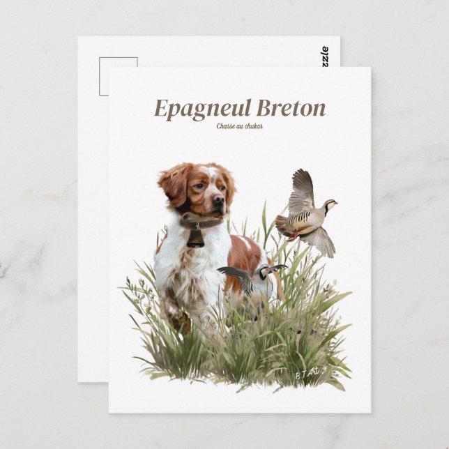 Cartão Postal Caça com um cão Brittany, Art (Frente/Verso)