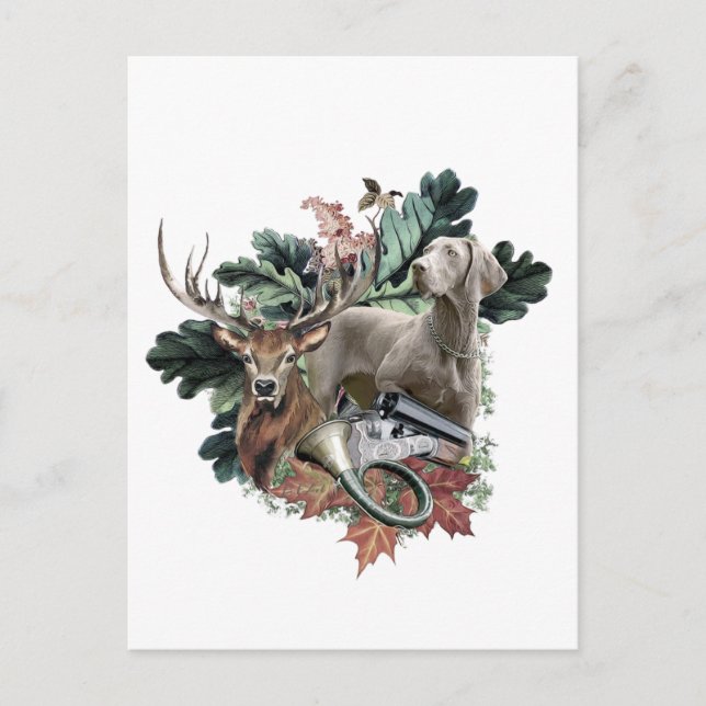 Cartão Postal Caça com um Weimaraner, "Espírito de Cinzas" (Frente)