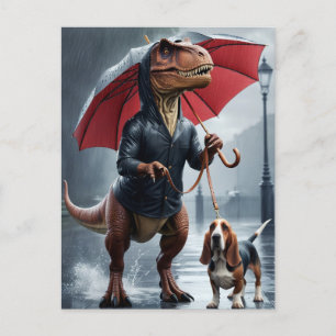 Cartão Postal Caça de caminhada T-Rex na chuva