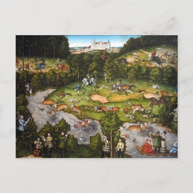 Cartão Postal Caça perto do Castelo Hartenfels - Cranach, o Velh (Frente)