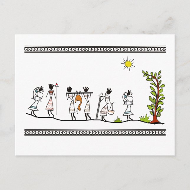 Cartão Postal caça_povos_saura_índia_Tribal_Painting (Frente)