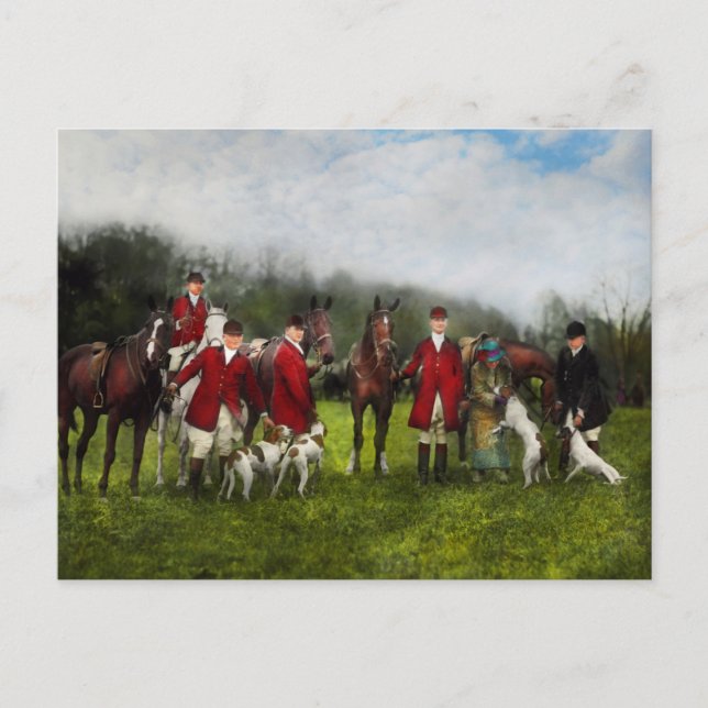 Cartão Postal Caçador - A caça à raposa - Tally-ho 1924 (Frente)