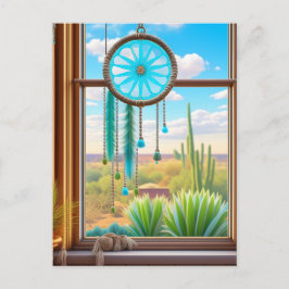 Cartão Postal Caçador de Sol na Janela com Fundo do Deserto