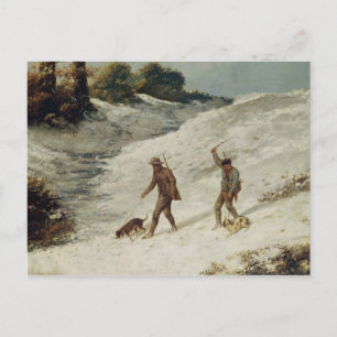 Cartão Postal Caçadores na neve ou nos caçadores ilegais