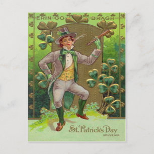 Cartão Postal Cachimbo de argila Leprechaun Shamrock Shillelagh