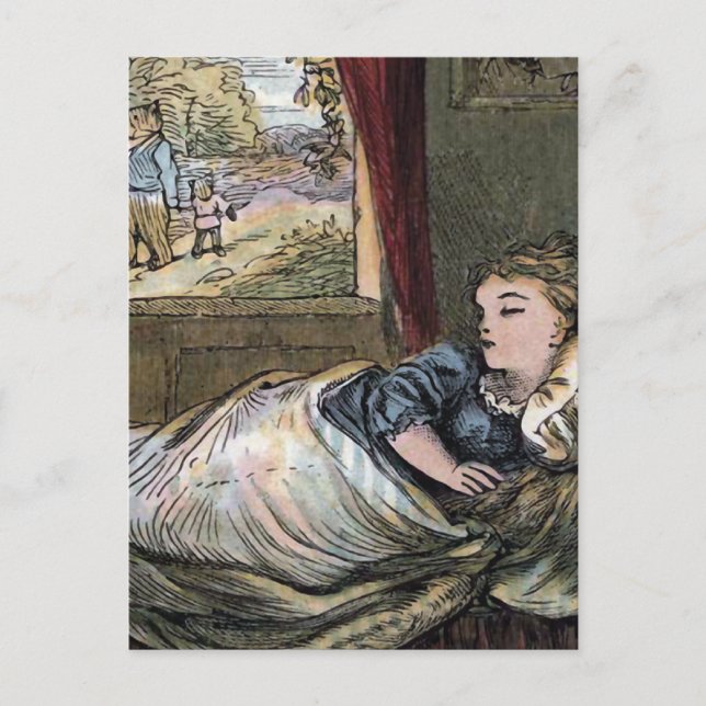 Cartão Postal Cachinhos Dourados Dormindo na Cama do Urso Pequen (Frente)