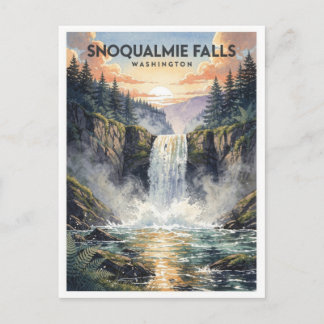 Cartão Postal Cachoeira de Snoqualmie Washington Viagem Vintage