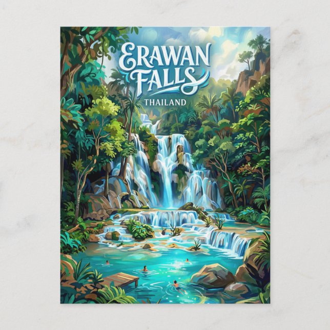 Cartão Postal Cachoeira Erawan Tailândia (Frente)