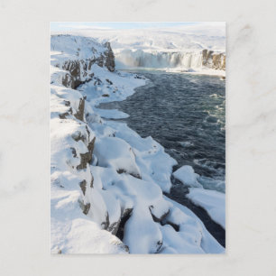 Cartão Postal Cachoeira Godafoss Coberta de Neve