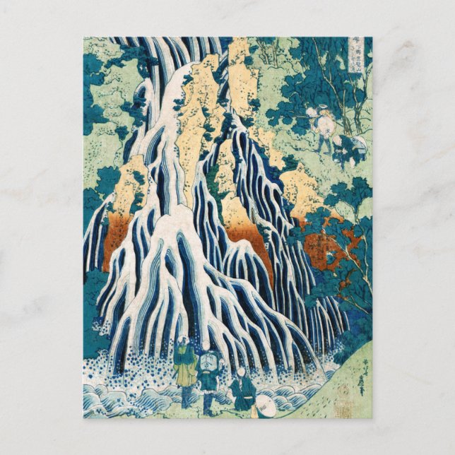 Cartão Postal Cachoeira Kirifuri na Montanha Kurokami por Hokusa (Frente)