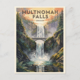 Cartão Postal Cachoeira Multnomah Oregon Viagem Antiga