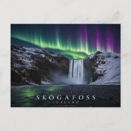 Cartão Postal Cachoeira Skógafoss Islândia Luzes do Norte