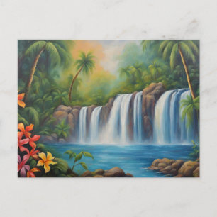 Cartão Postal Cachoeira Tropical com Flores