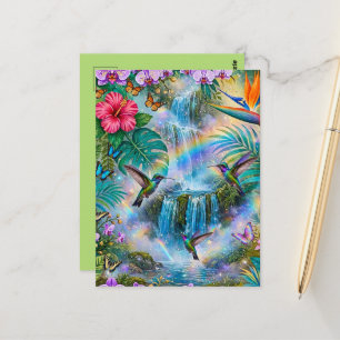 Cartão Postal Cachoeiras de Fantasia na Selva Beija-flores Arco-