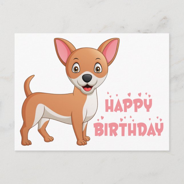 Cartão Postal Cachorrinho Cartoon Engraçado Chihuahua Aniversári (Frente)