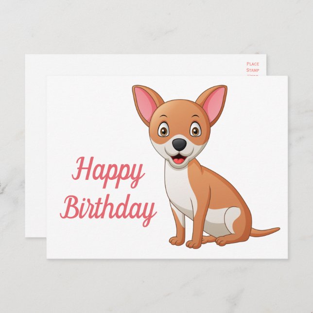 Cartão Postal Cachorrinho Cartoon Engraçado Chihuahua Aniversári (Frente/Verso)