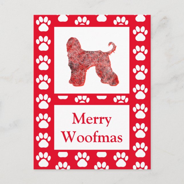 Cartão Postal Cachorro Afegão Silhout Red Felry Natal (Frente)