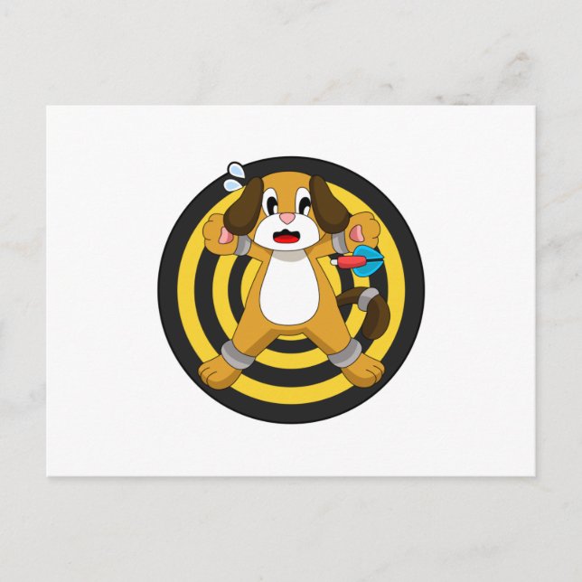 Cartão Postal Cachorro Arremessa Dardo Alvo de Dardos (Frente)