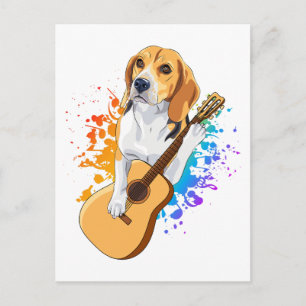 Cartão Postal Cachorro Beagle Tocando Violão
