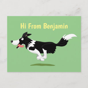 Cartão Postal Cachorro Border Collie engraçado correndo desenho 