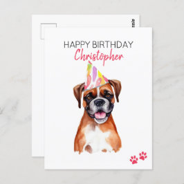 Cartão Postal Cachorro Boxer Aniversário Feliz Personalizado 