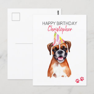 Cartão Postal Cachorro Boxer Personalizado Feliz Aniversário 