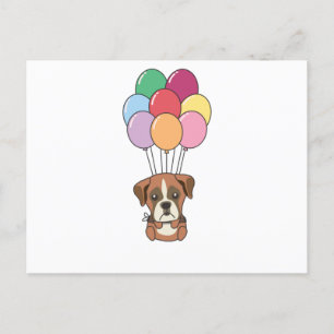 Cartão Postal Cachorro Boxer Voa Com Balões Coloridos