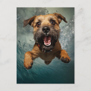Cartão Postal Cachorro Brincalhão Nadando Embaixo d'Água Design