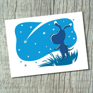 Cartão Postal Cachorro Cachorro Atirar Estrela Noite Azul Céu Es